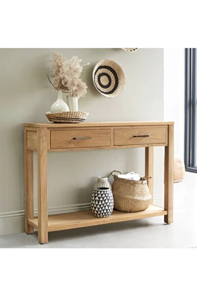 HGALP Desing Ahşap Çift Çekmeceli Raflı Masif Rustik Dresuar