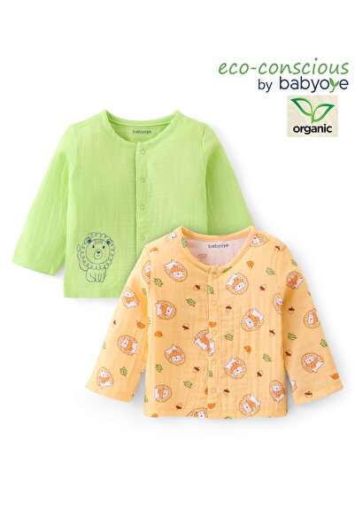 Babyoye Babyoye  100%  Organic Gauze with Eco Jiva Finish Full Sleeves Lion Printed Vests Pack of 2- Cream