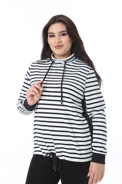 Şans Plus Size Lycra Sweatshirt - Bone Collar and Eyelet Detail 65N38626