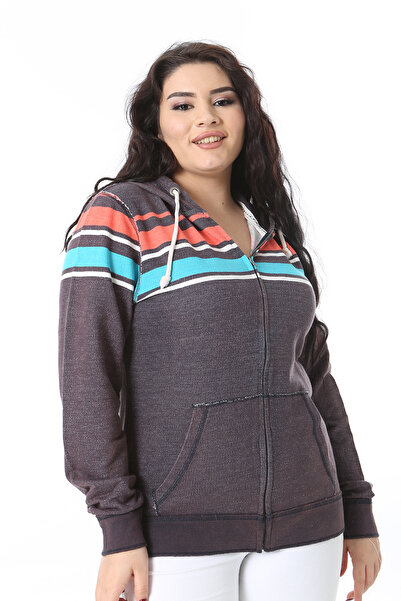 Şans Καφέ φούτερ με κουκούλα και μπροστινή λεπτομέρεια με φερμουάρ - Kangaroo Pocket 65N38627