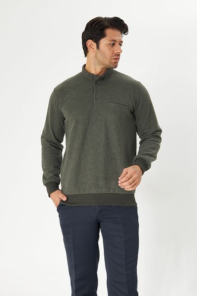 NASIFOĞLU GİYİM Men's Khaki Thessaloniki Fabric Polo Neck Winter Sweater Relaxed Fit Cotton Pullover