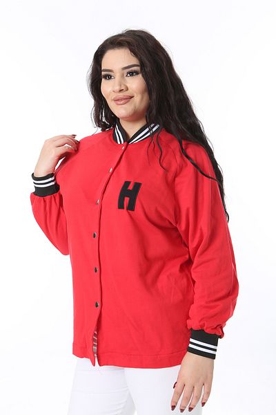 Şans Women's Plus Size Red Snap Button Ribbed Sweatshirt 65N38615