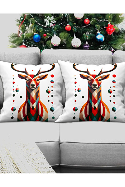 Ardizayn Huse de pernă cu motive de Anul Nou - model de cerb, țesătură din ca...