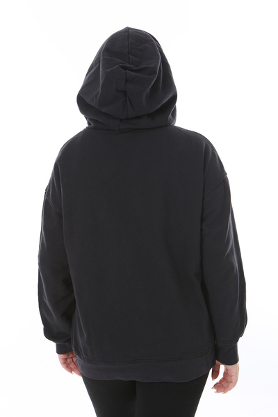 Şans Women's Plus Size Black Hooded Front Printed Sweatshirt 65N38687