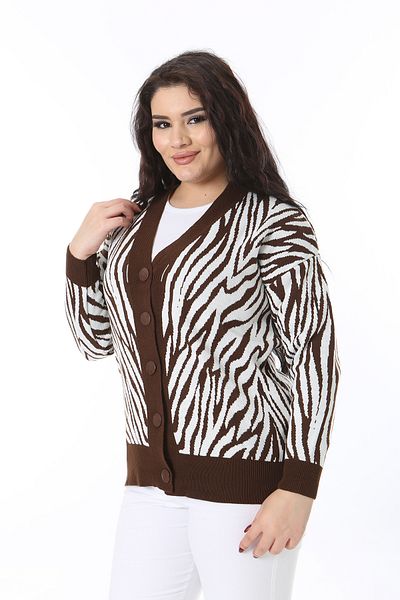 Şans Women's Plus Size Brown Front Button Knitwear Cardigan 65N38566