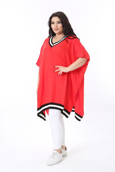 Şans Women's Plus Size Fujya V-Neck Knitwear Poncho 65N38571