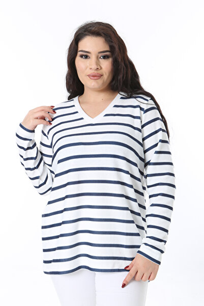 Şans Γυναικείο ριγέ χιτώνα με κόκκαλο V-λαιμόκοψη 65N38570