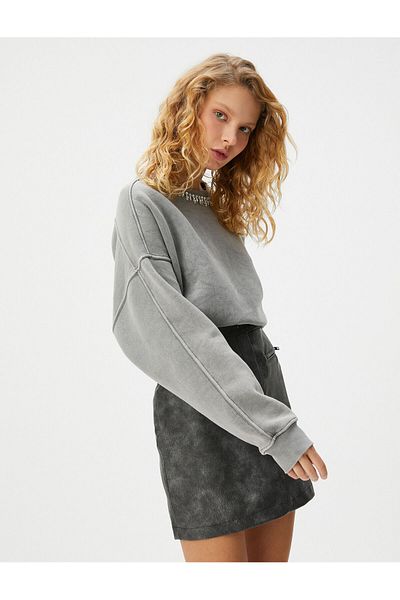 Koton Oversize Stone Detailed Sweatshirt - Long Sleeve, Crew Neck, Cotton Blend