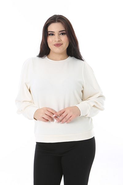 Şans Women's Plus Size Bone Shoulder and Sleeve Pleated Sweatshirt 65N38686