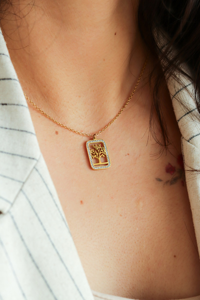 ATALYA ACCESSORY قلادة نسائية من الفولاذ على شكل شجرة الحياة - تصميم ذو معنى ...