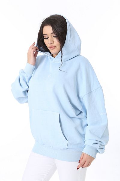 Şans Hanorac cu glugă de mărime mare Baby Blue - 3 fire, buzunare cangur, șardon 65N38607