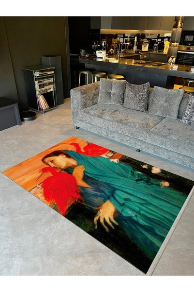 Rugs Modern Halı Yilmaz Collection Multicolored Artistic Woman and Flamingo F...