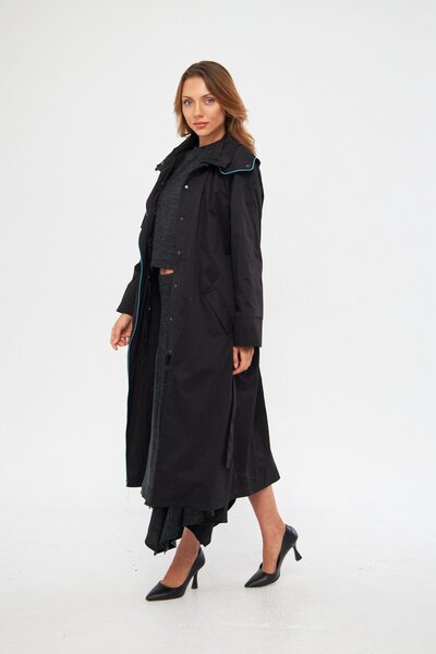 LAMANTE KAPÜŞONLU SİYAH TRENÇKOT