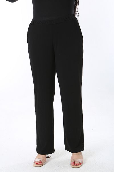 Şans Pantaloni de trening pentru femei de mărime mare, negru, buzunare laterale, talie elastică, fund 65N38657