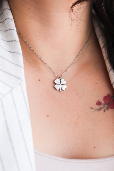 ATALYA ACCESSORY Yonca Modeli Gümüş Renk Çelik Kadın Kolye-sevgiliye Hediye