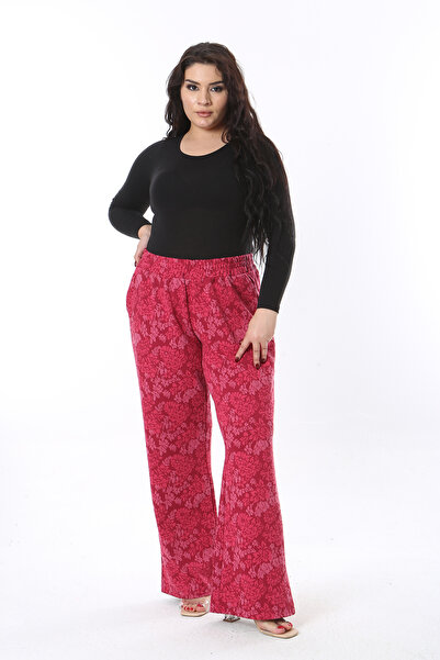 Şans Women's Plus Size Fujya Pants with Elastic Waist Side Pockets 65N38674