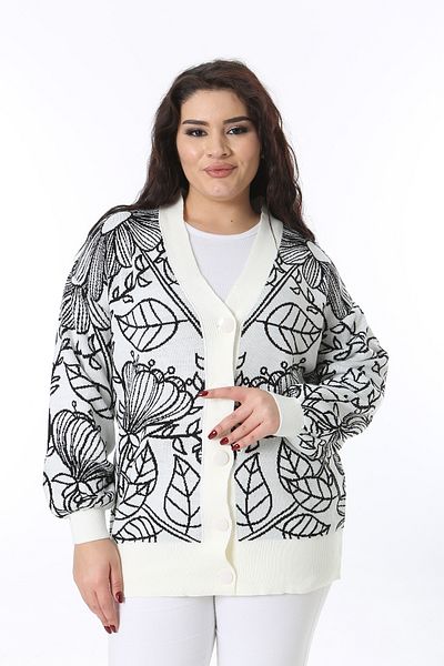 Şans Women's Plus Size Bone Front Button Knitwear Cardigan 65N38572