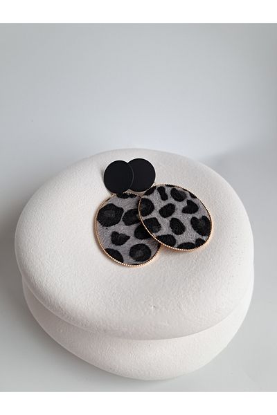 BHR AKSESUAR Leopard Print Round Earrings