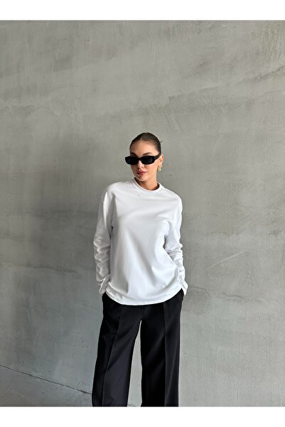 Laluvia Weißes, langärmliges, breites T-Shirt – 24151