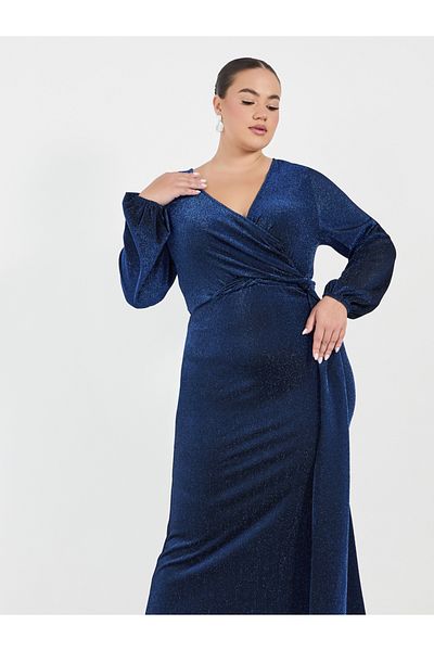 Styli Plus Size Glitter Look Wrap Front Draped Maxi Dress