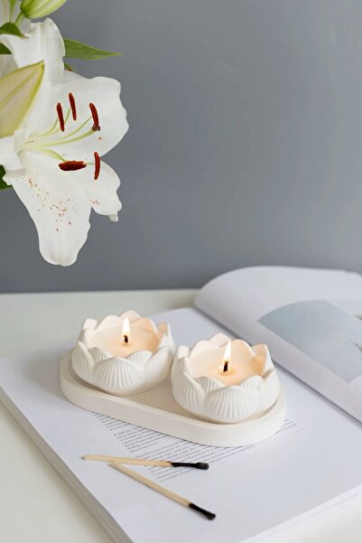 Ayşegül’ün Atölyesi Dekoratif Lotus Model Kokulu Tabaklı Mum Seti