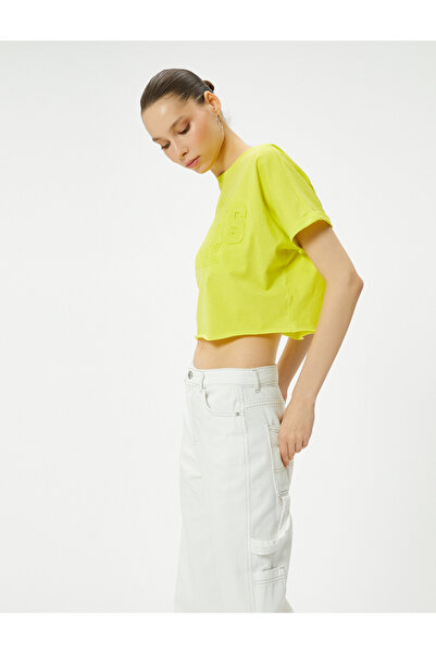 Koton Tricou crop oversize cu maneci scurte cu decolteu