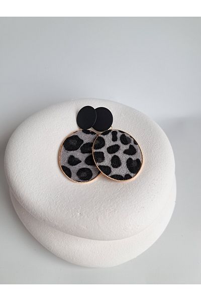 BHR AKSESUAR Leopard Print Round Earrings