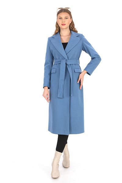 Dabenti women style Palton de damă cu curea albastră