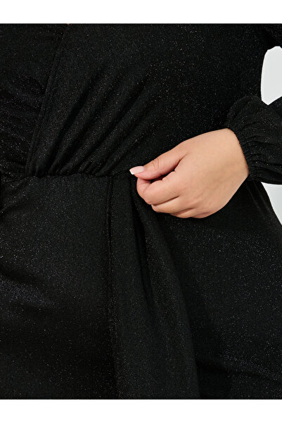 Styli Plus Size Glitter Look Wrap Front Draped Maxi Dress