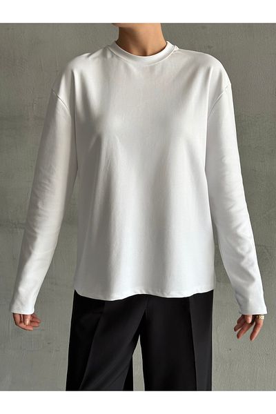 Laluvia Weißes, langärmliges, breites T-Shirt – 24151