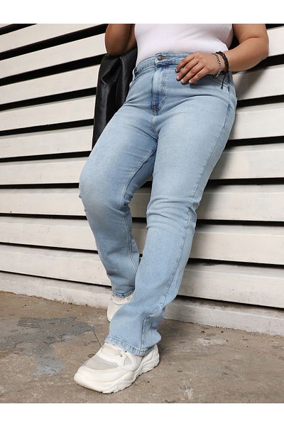 High Star By Styli Büyük Beden Slim Fit Yüksek Bel Solmuş Kot Pantolon