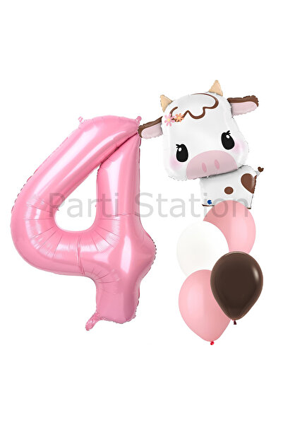 Parti Station مجموعة بالونات سفاري كونسبت اللطيفة على شكل بقرة وأرقام وردية ل...