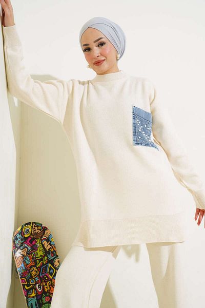 AVSARWEAR Jeans Pocket Pearl Knitwear Tunic
