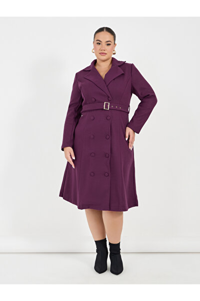 Styli Plus Size Notch Collar Belted Blazer Midi Dress