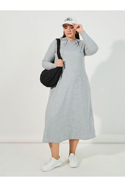 Styli Plus Size Knitted Long Sleeves Sweatshirt Midi Dress