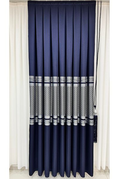 Fon Dünyası Navy Blue Silver SinGle WinG Panel BackGround Curtain
