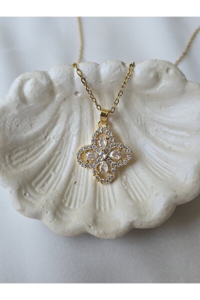 ULYOS PONIS Yonca Detaylı Zirkon Taşlı Çelik Kolye