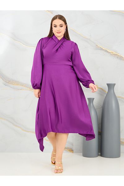 Styli Satin Halter Neck Long Sleeves Handkerchief Hem Midi Dress