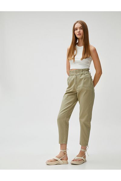 Koton Carrot Trousers Elastic Waist High Waist Pocket Cotton
