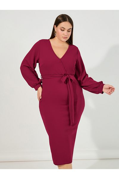 Styli Plus Size Tie Belt Wrap Front Maxi Dress