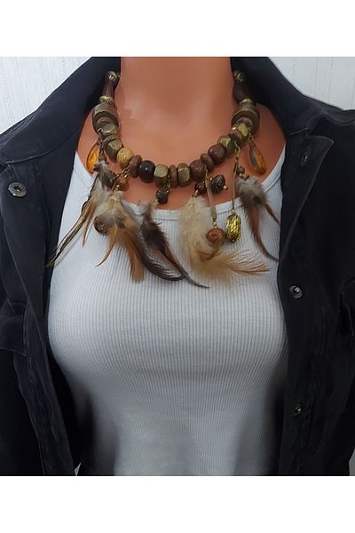 Virgo Bird Feather Wooden Necklace