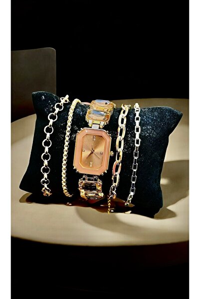 pullmarkt 4 Adet Takı Seti + Taş Model Serisi - Kadın kol saati seti