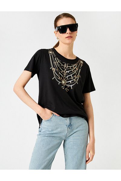 Koton Tricou imprimat cu bijuterie, amestecat în modal