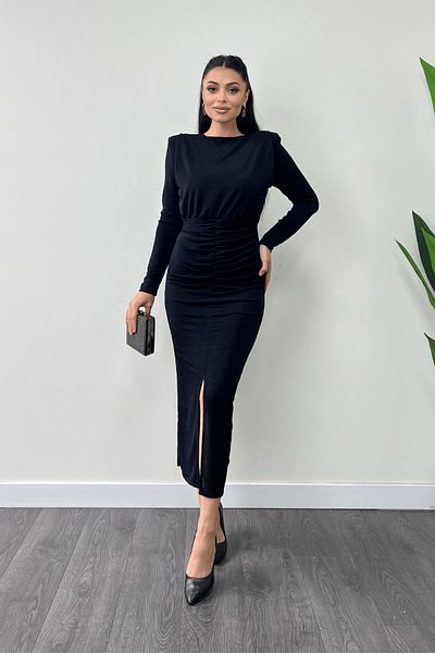 giyimmasalı Jersey Sequined Fabric Gather Detailed Pencil Dress - Black