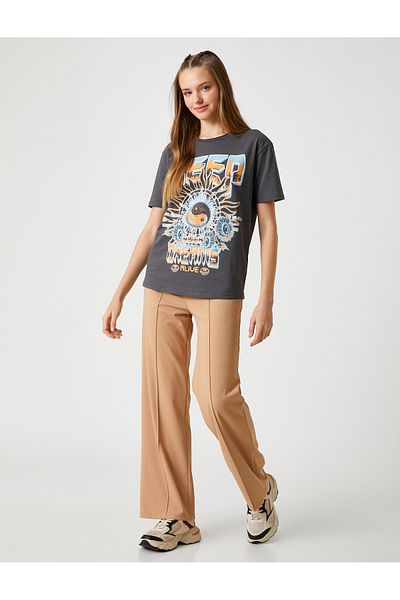 Koton Oversize T-Shirt Slogan Printed Crew Neck Short Sleeve