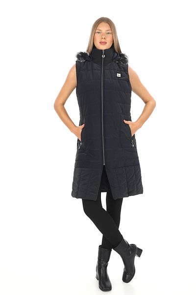 Dabenti women style Women's Black Sleeveless Hooded Zippered Quilted Long Nova Vest