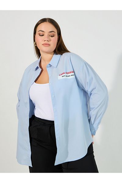 Styli Plus Size Slogan Print Oversized Shirt