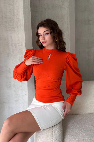 bacc Жіноча помаранчева блузка з коміром-гудзиком і рукавами-крилами Bcdf-242137