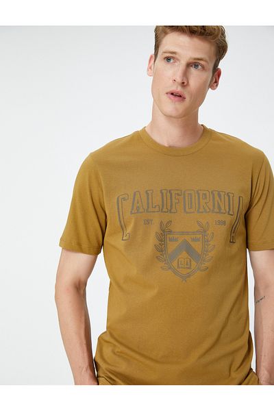 Koton College T-shirt με στάμπα με λαιμόκοψη, κοντό μανίκι, βαμβακερό