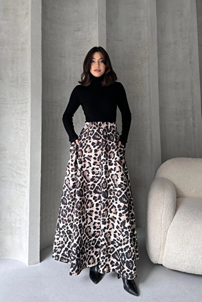 bacc Жіноча біла спідниця з високою талією та леопардовим принтом Bcdf-242142